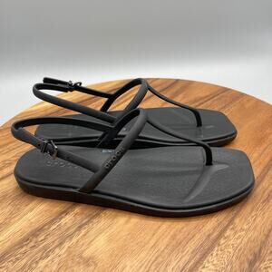 Crocs Miami Sandals Womens 8 Black Square Toe Thong Flip Flop Casual Comfort